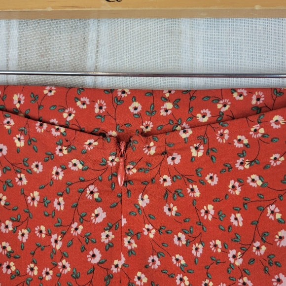 Lulus Absolutely Serene Rust Red Floral Print Ruched Maxi Skirt Red Size Small - Picture 9 of 13